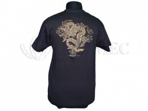 Вышивка в виде дракона на футболке